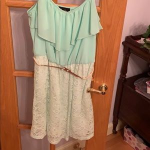 teal fit and flair dress